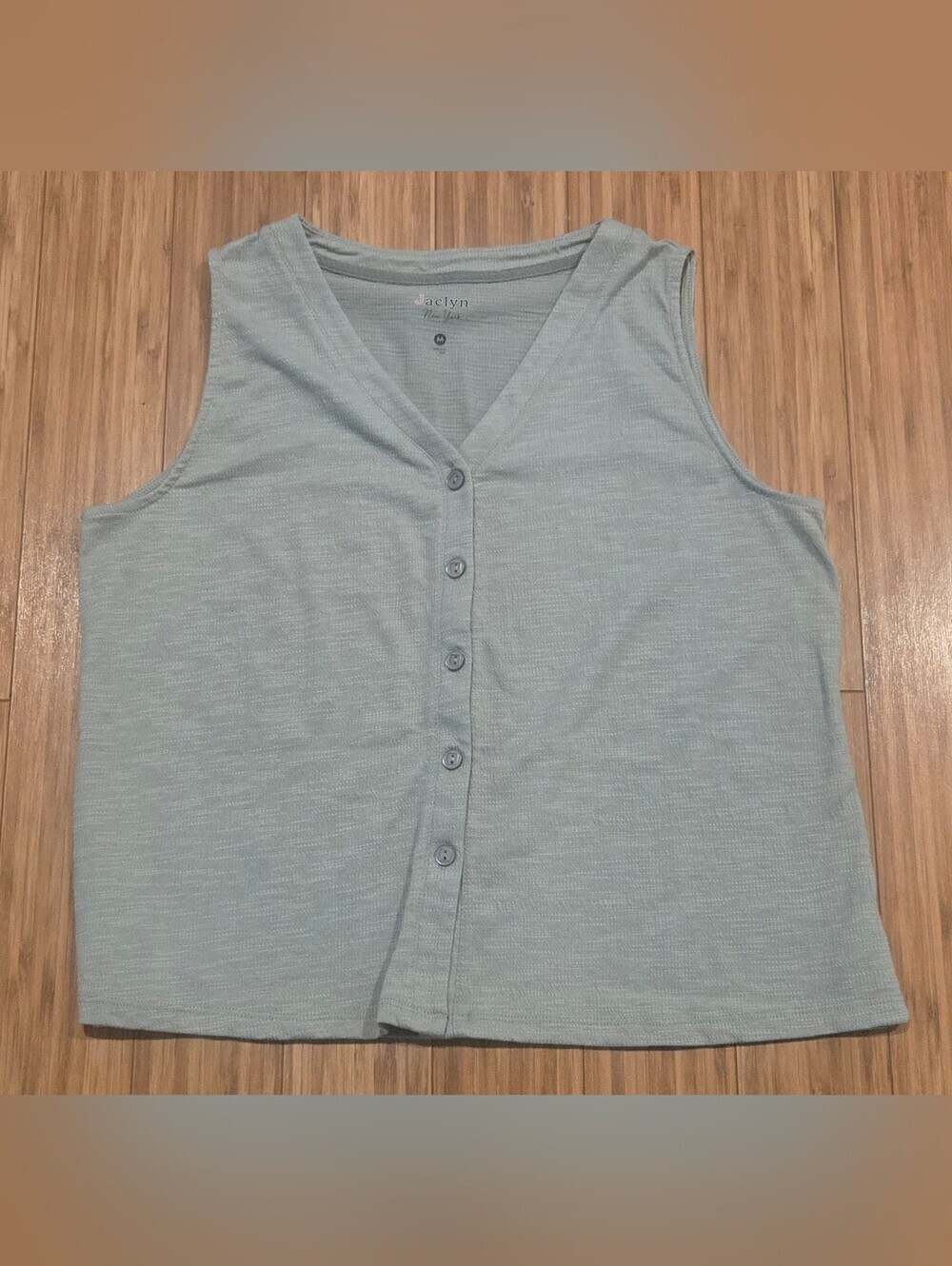 Jaclyn New York Button-Front V-Neck Tank Top - Sage Green